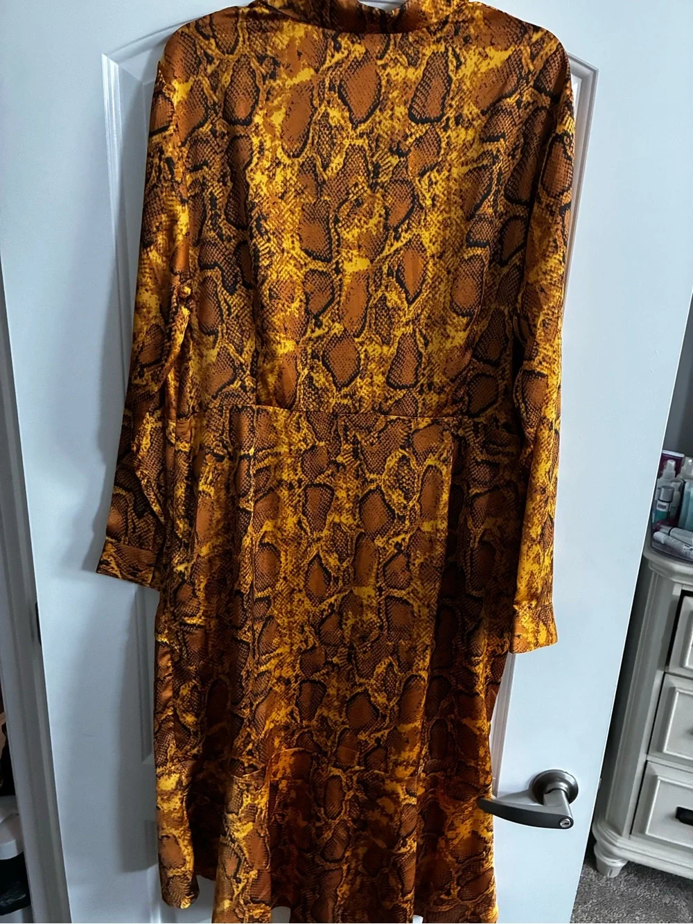 Darling Amber Snake-Print Long Sleeve Ruffle-Hem Dress